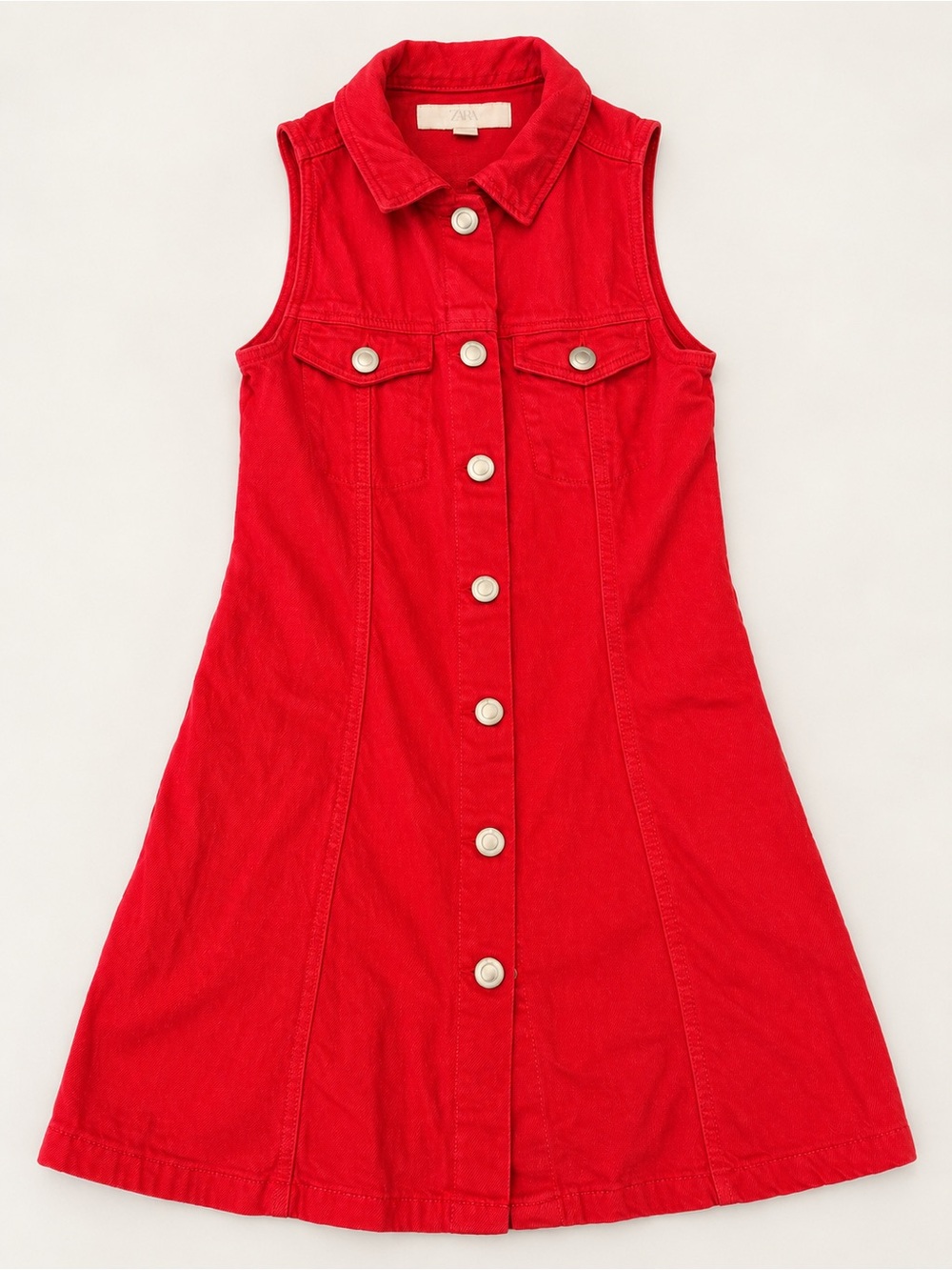 Zara Bright Red Sleeveless Button-Front Dress